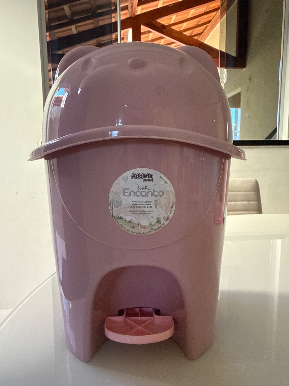 LIXEIRA INFANTIL URSO FOFURA COM PEDAL 6.5 LITROS LINHA ENCANTO ROSA FABULA