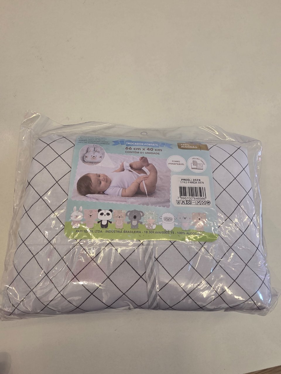 TROCADOR PORTA FRALDAS PORTATIL PAPI FRIENDS 66CM X 40CM CONTEM 01 UN PANDA BEN Ean :7896700846566
